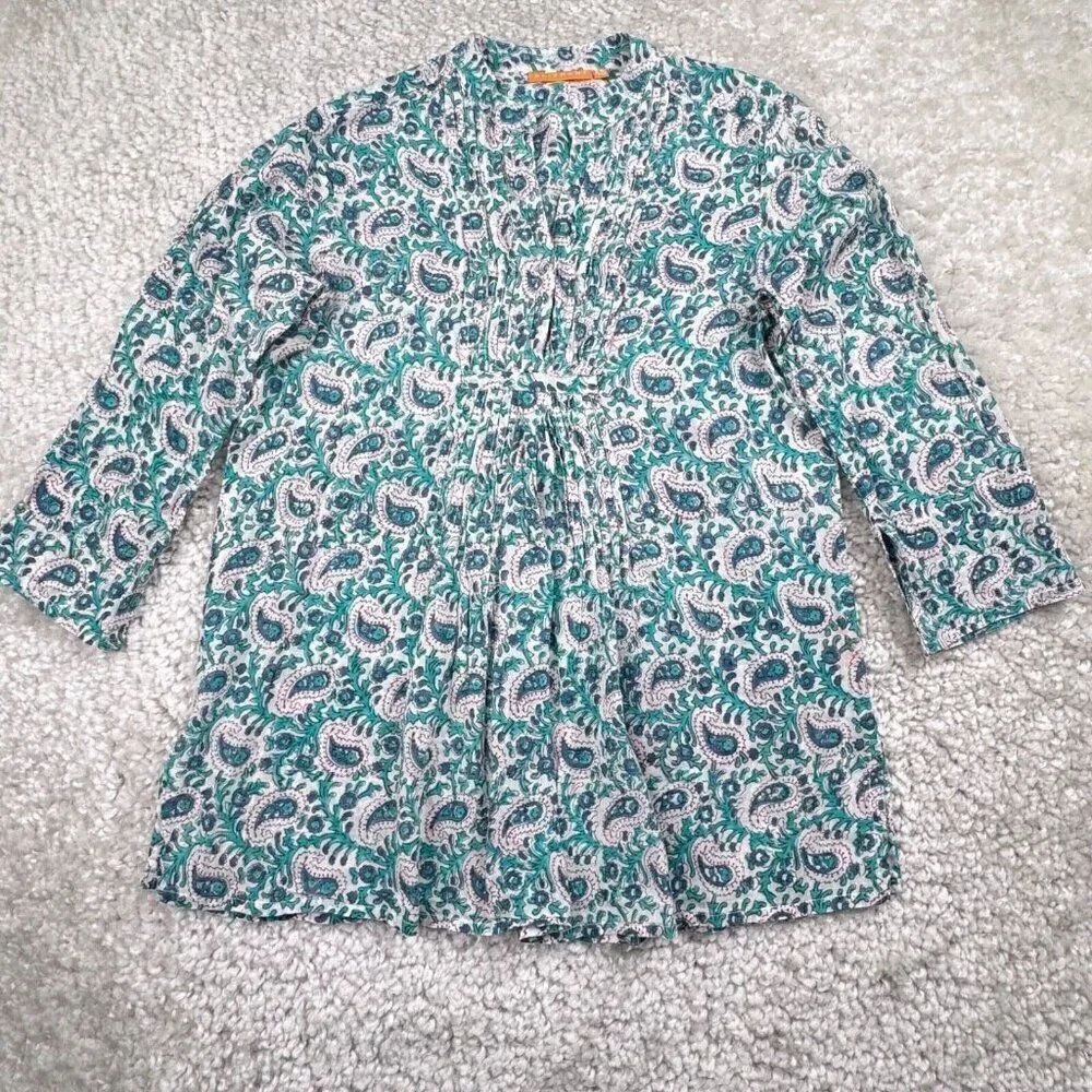 Oliphant Green Paisley Pintucked Blouse